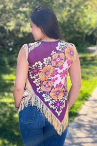 Asymmetric Tassel Trim Scarf Top