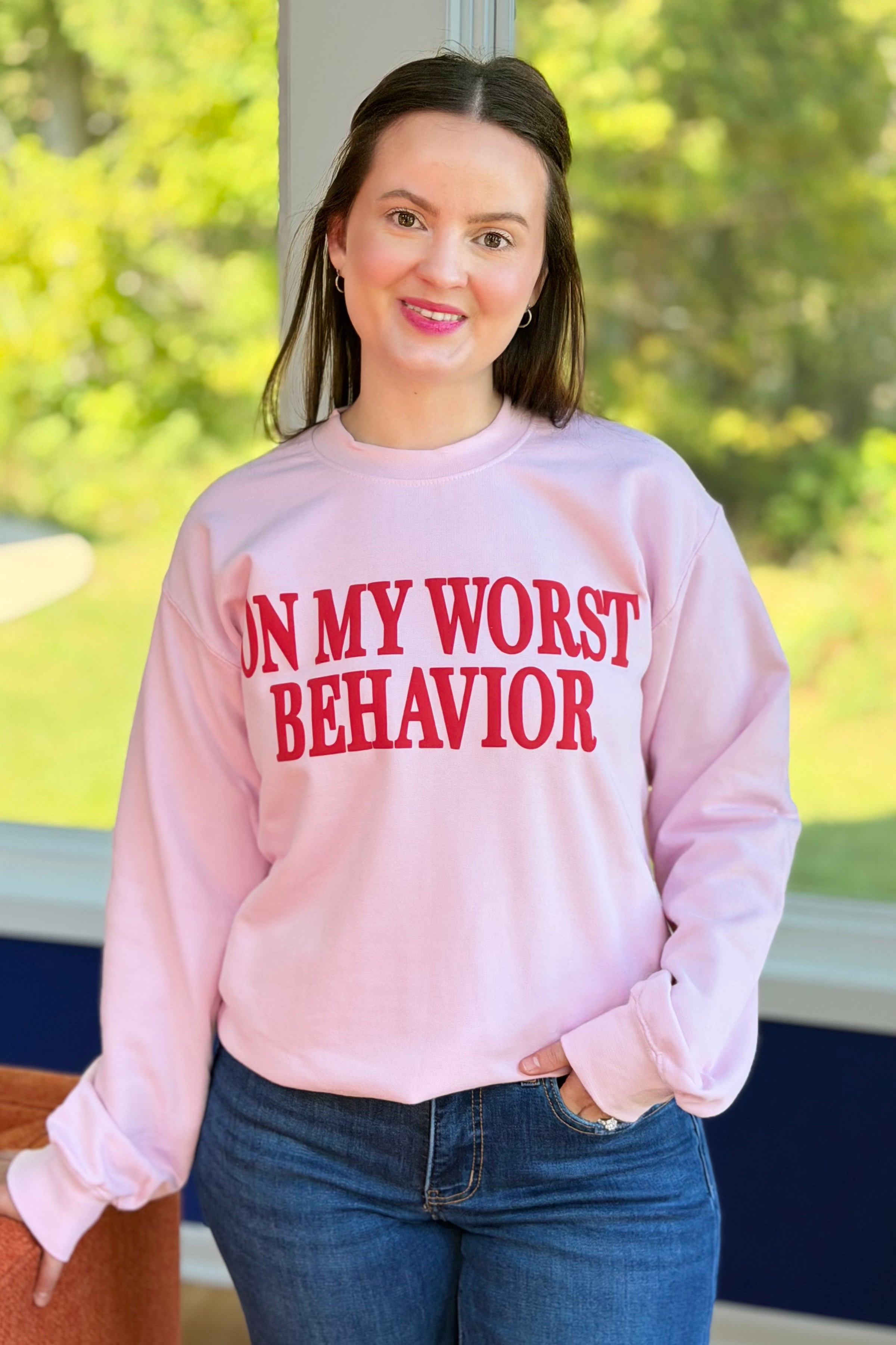 On My Worst Behavior Sweatshirt - Pink