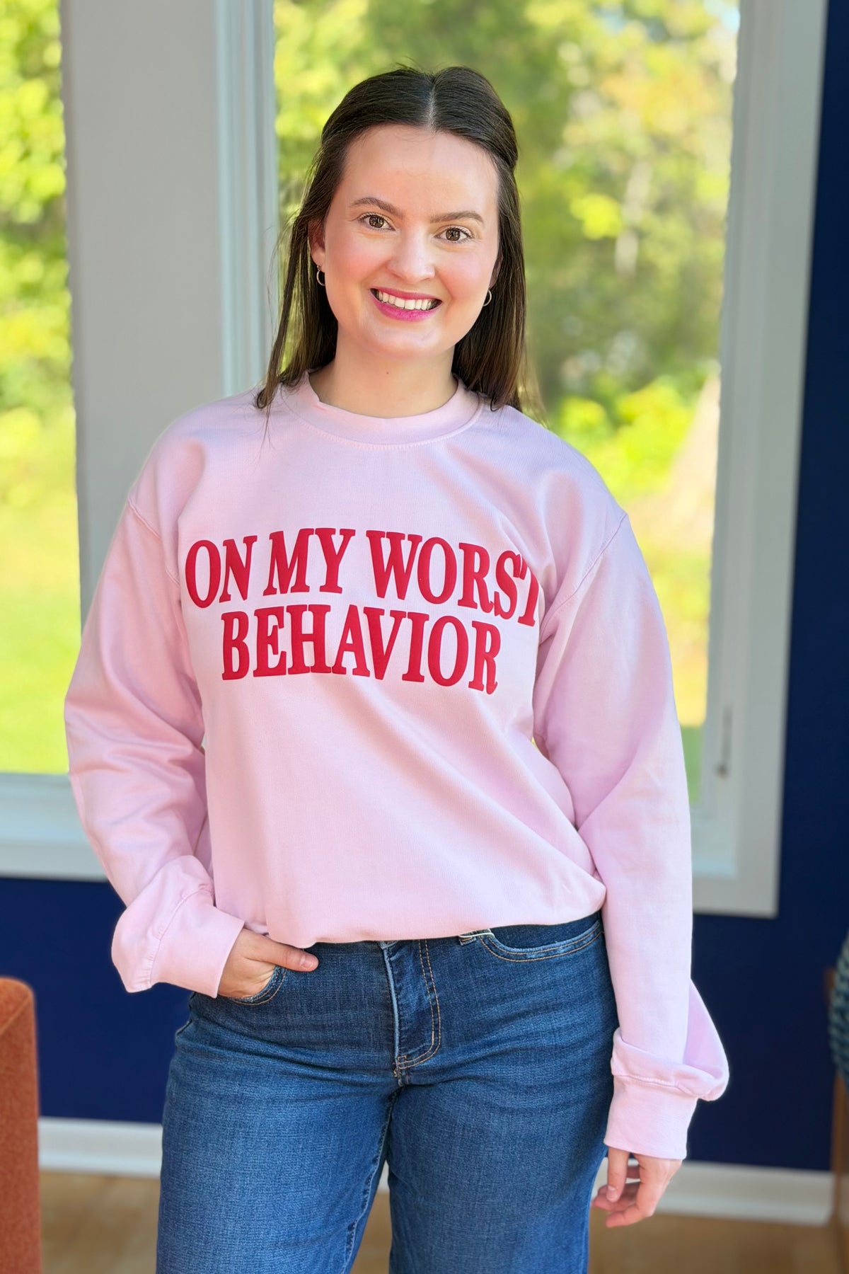 On My Worst Behavior Sweatshirt - Pink