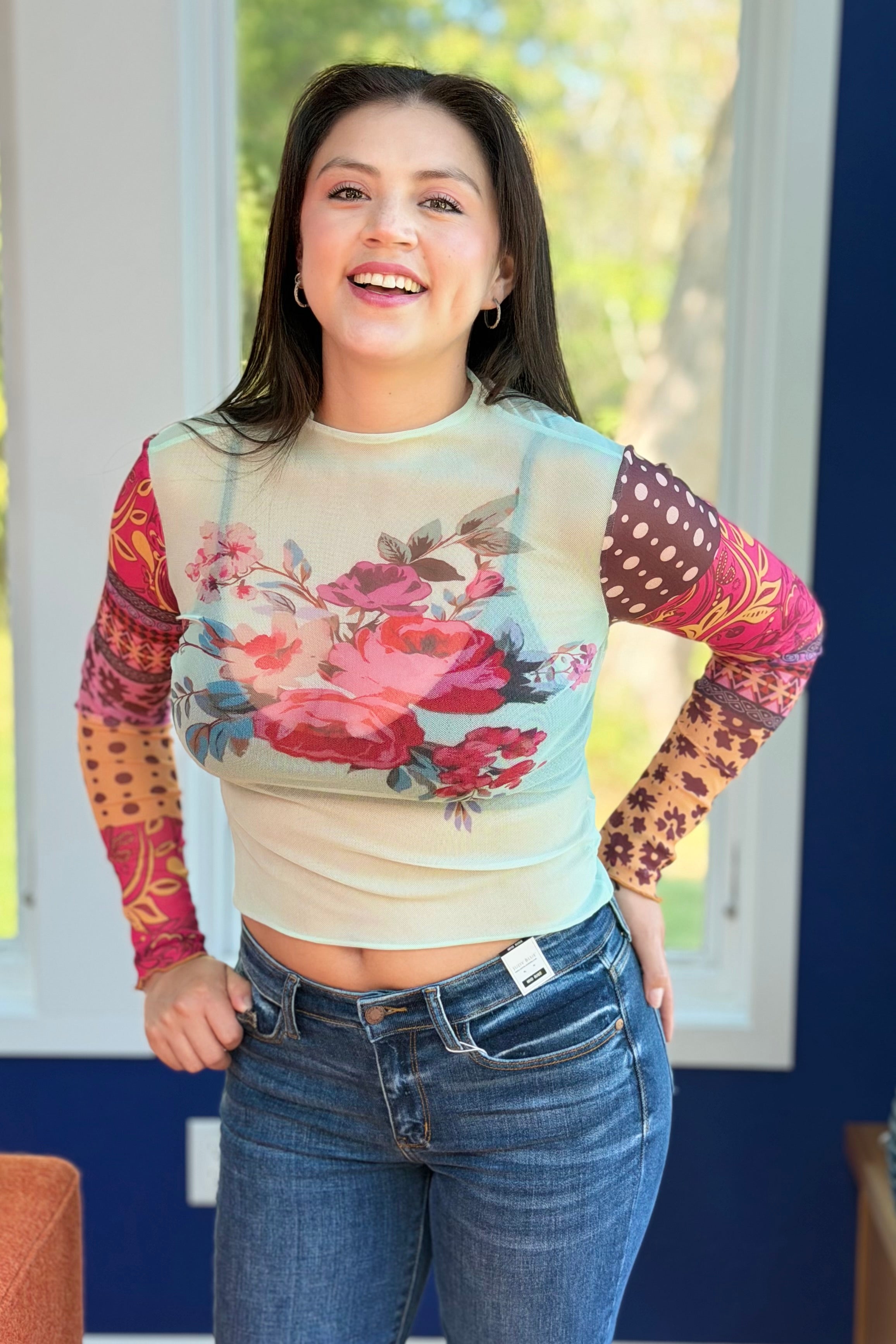 Bohemian Floral Mesh Top