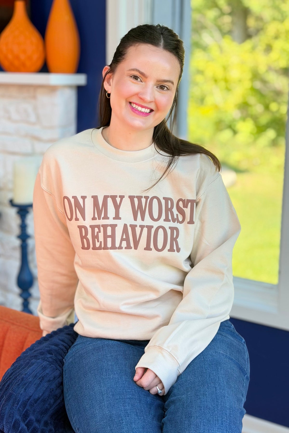 On My Worst Behavior Sweatshirt - Sand