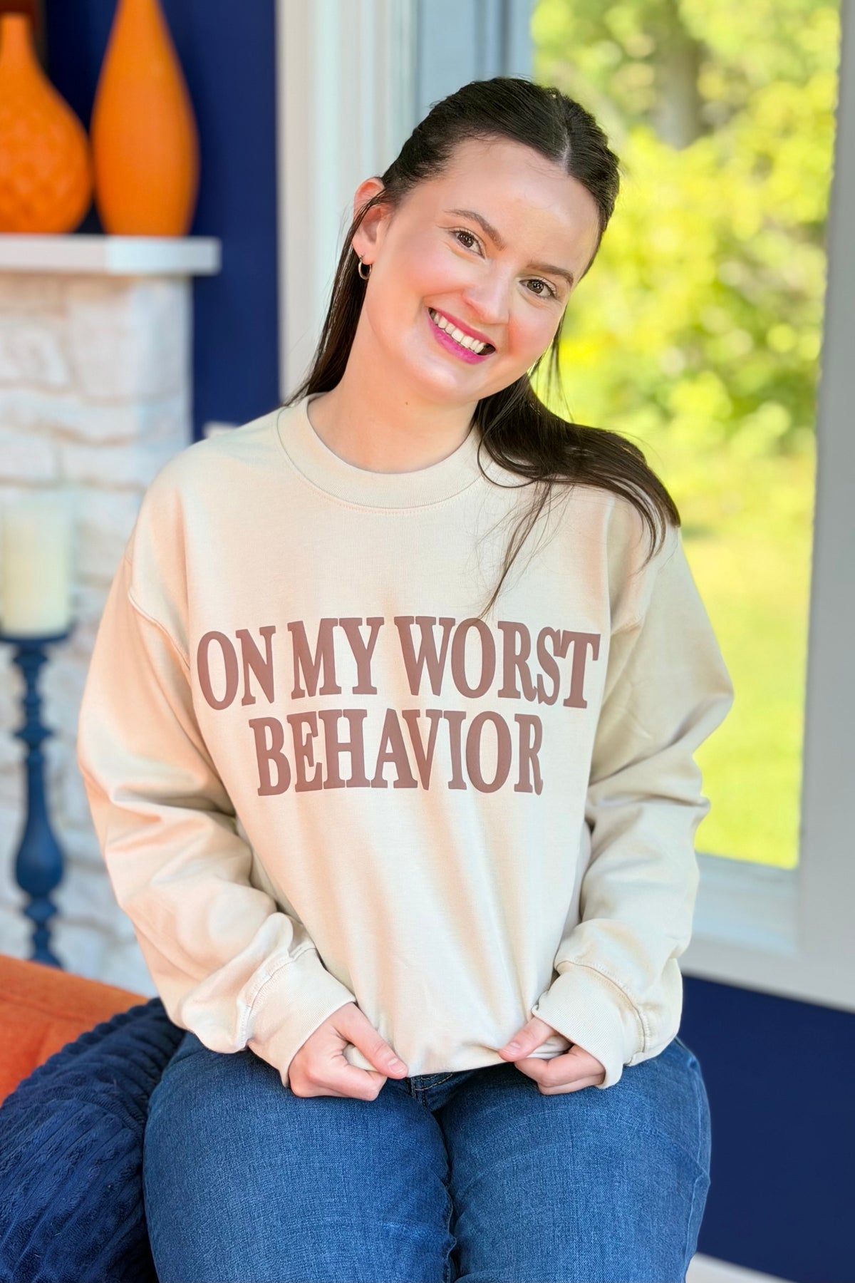 On My Worst Behavior Sweatshirt - Sand