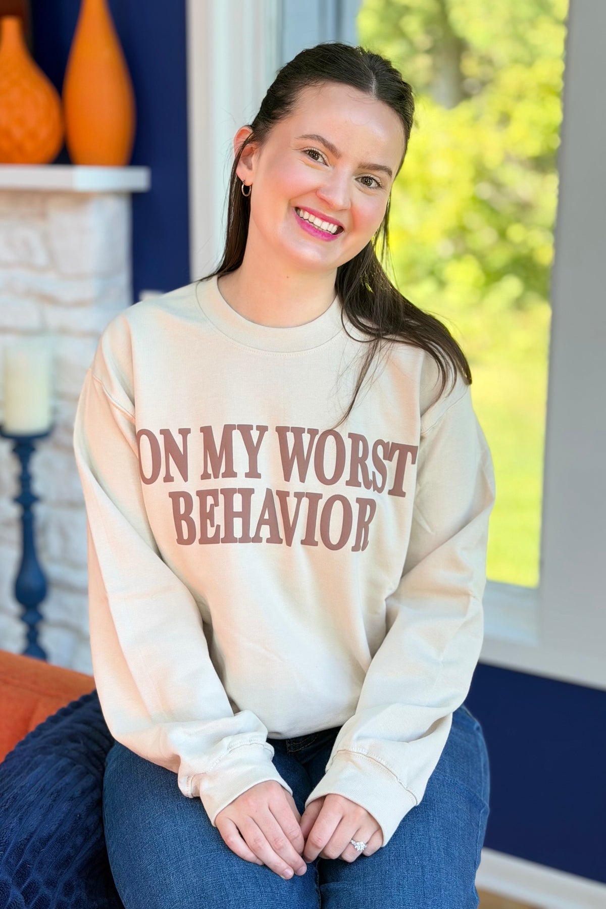 On My Worst Behavior Sweatshirt - Sand