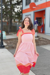 Color Block Tube Midi Dress - Pink