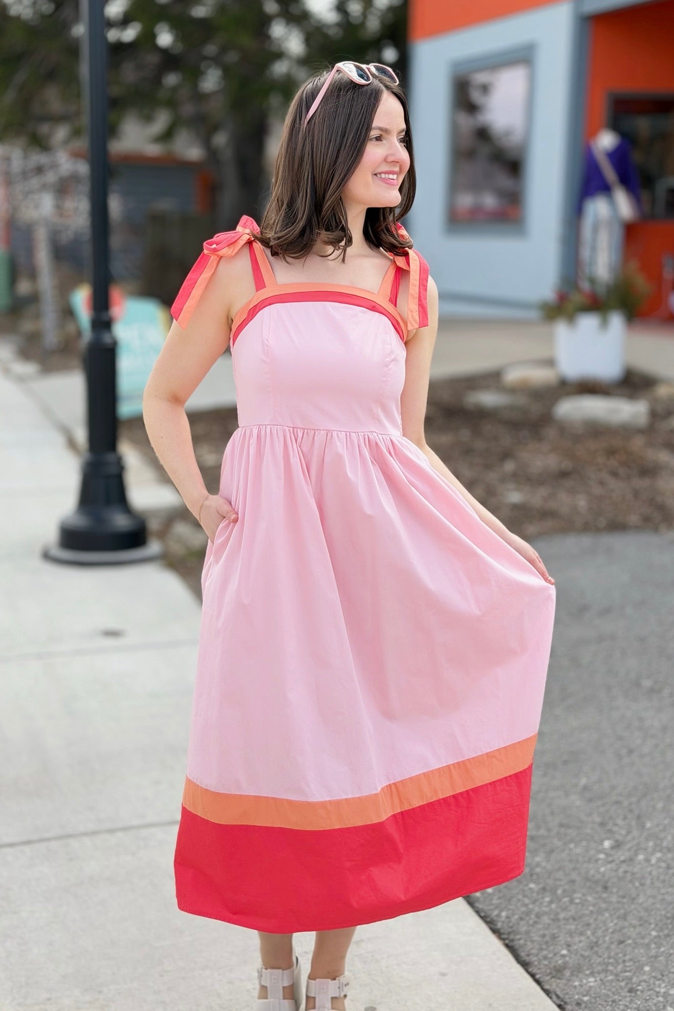 Color Block Tube Midi Dress - Pink