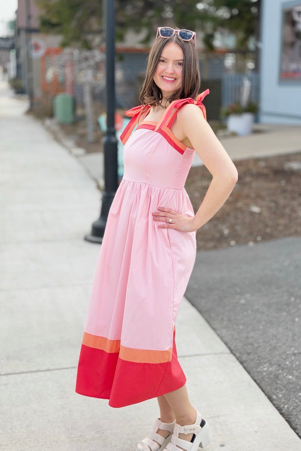 Color Block Tube Midi Dress - Pink