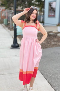 Color Block Tube Midi Dress - Pink