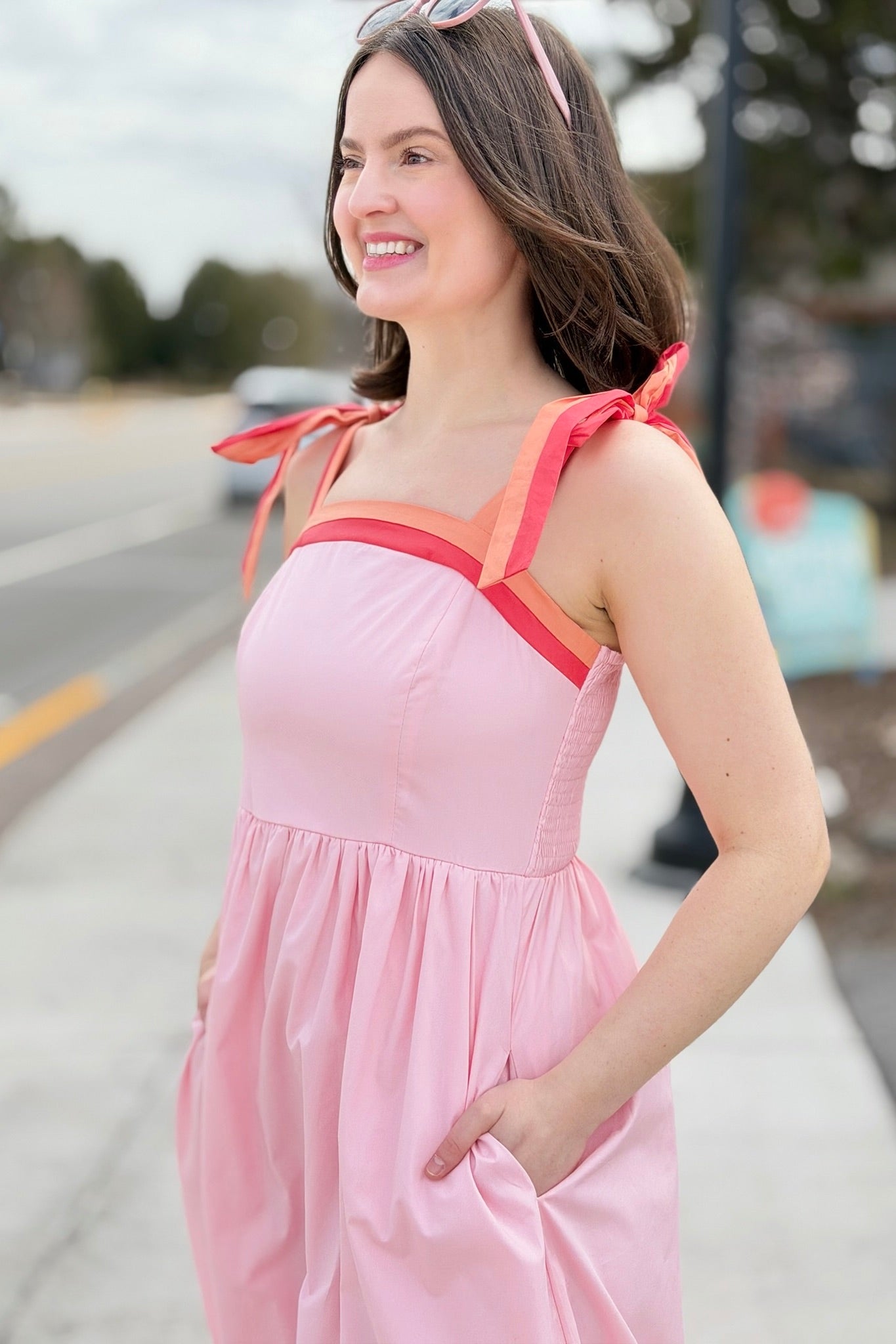 Color Block Tube Midi Dress - Pink