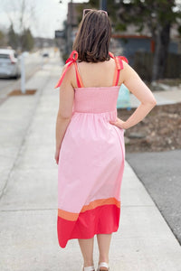 Color Block Tube Midi Dress - Pink
