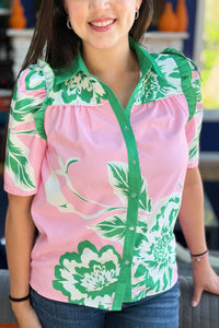 Floral Printed Ruffle Top - Green