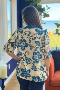 Floral Printed Ruffle Top - Blue
