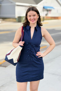 Sleeveless Collared Front Bow Dress