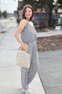 Animal Print Wrap Jumpsuit - White