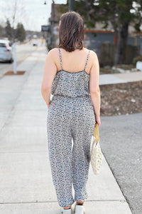 Animal Print Wrap Jumpsuit - White