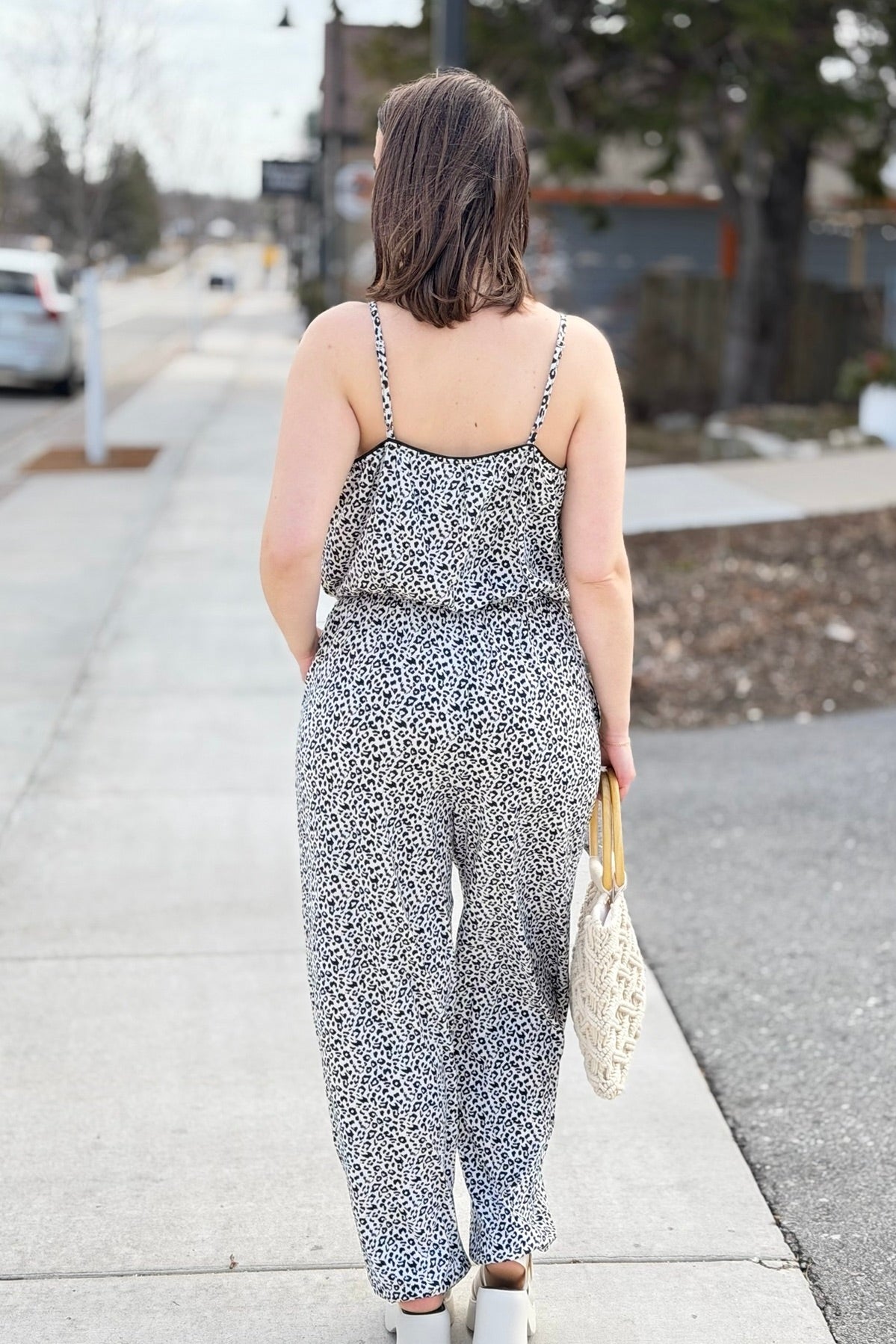 Animal Print Wrap Jumpsuit - White