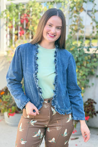 Open Ruffle Denim Jacket
