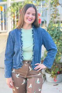 Open Ruffle Denim Jacket