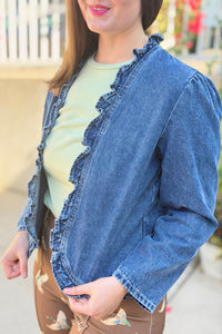 Open Ruffle Denim Jacket