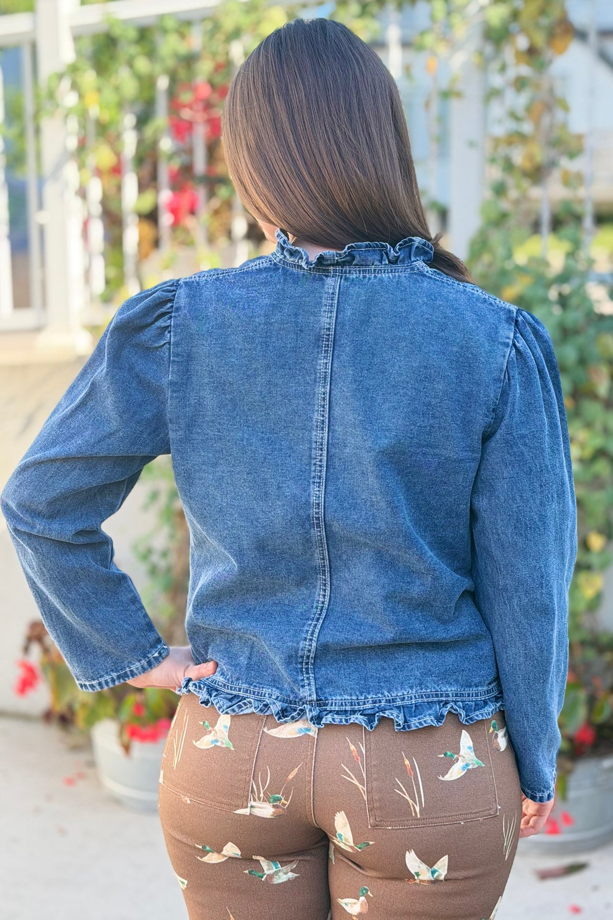 Open Ruffle Denim Jacket