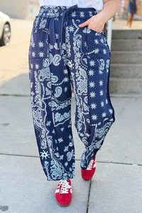 Barrel Fit Utility Pants - Navy Bandana