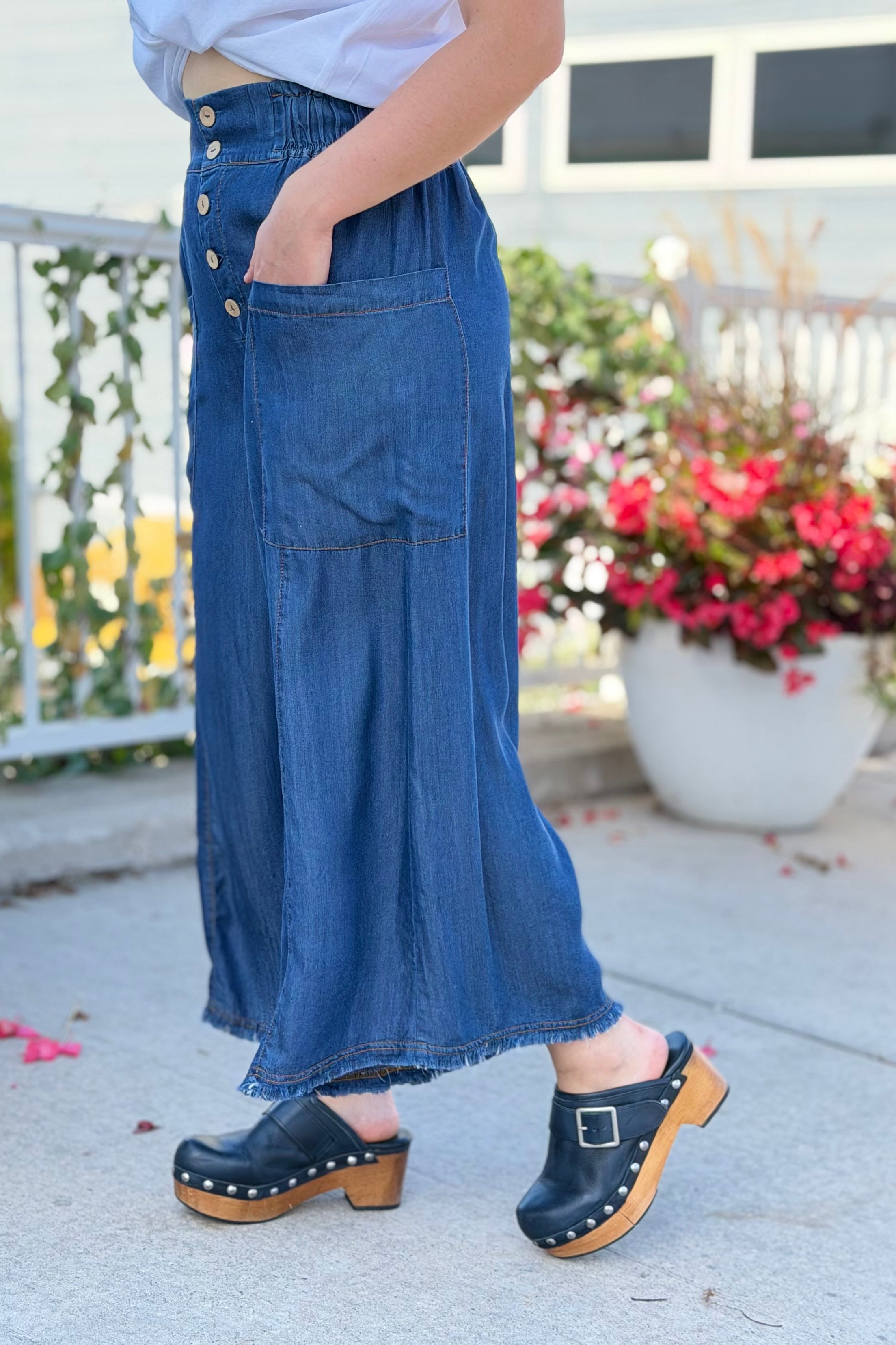 Wide Leg Chambray Pants