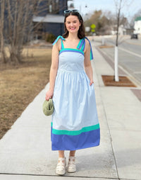 Color Block Tube Midi Dress - Blue