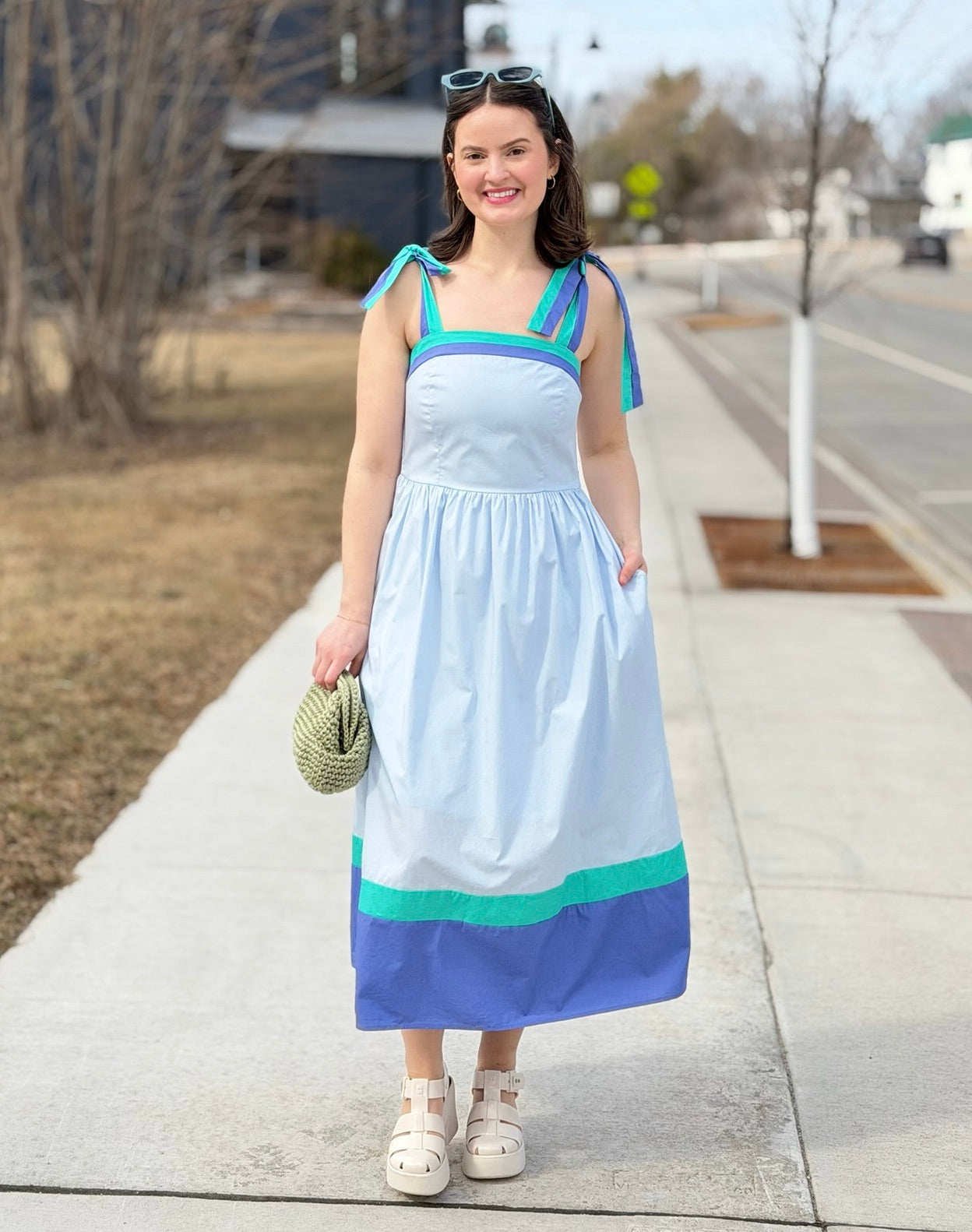 Color Block Tube Midi Dress - Blue