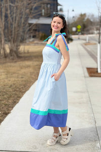 Color Block Tube Midi Dress - Blue