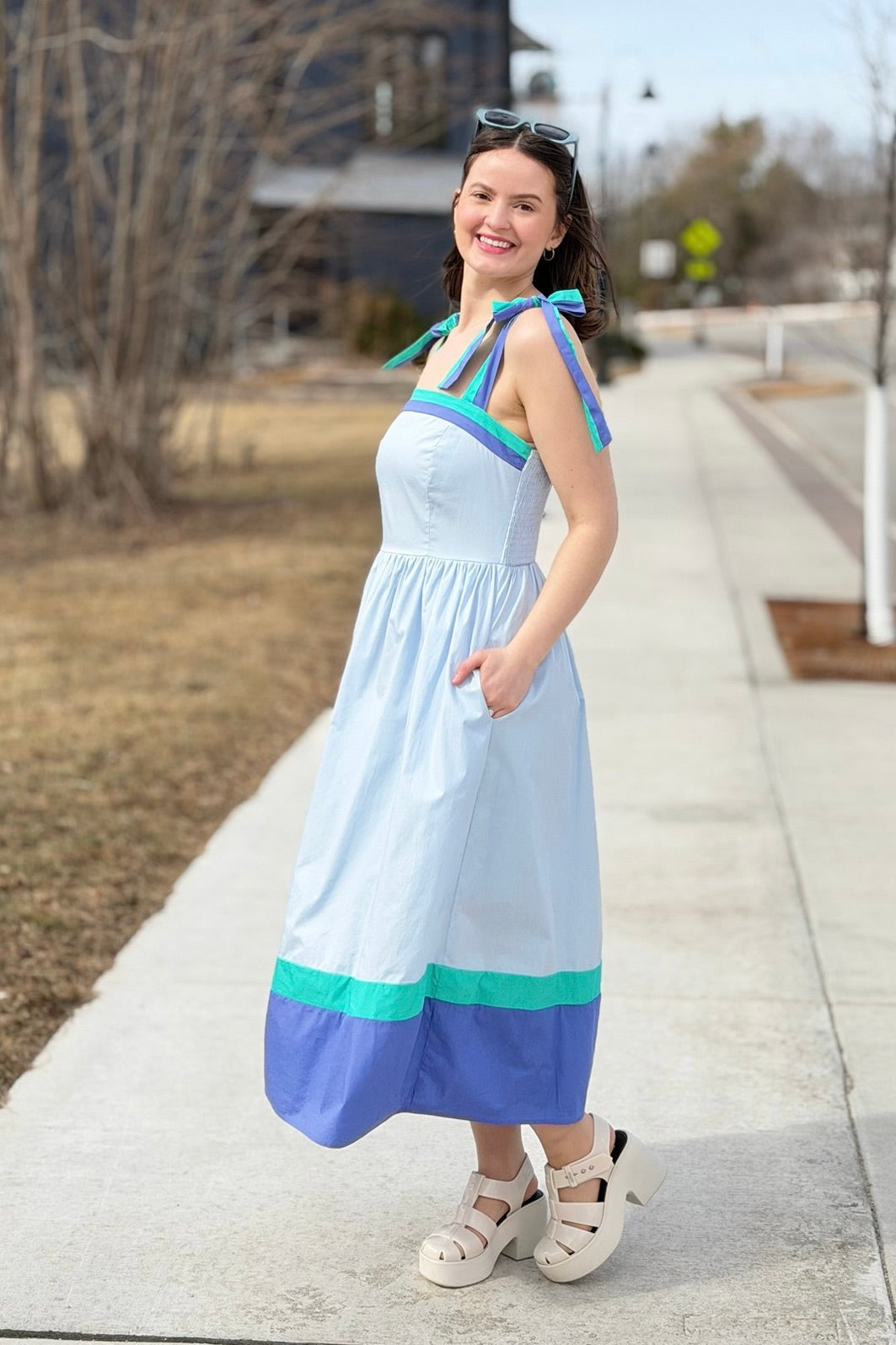 Color Block Tube Midi Dress - Blue