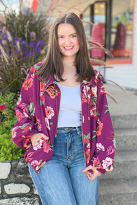 Floral Drawstring Jacket - Plum