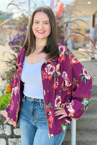 Floral Drawstring Jacket - Plum