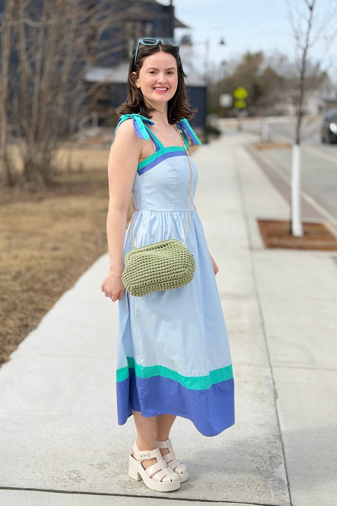 Color Block Tube Midi Dress - Blue