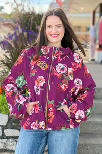 Floral Drawstring Jacket - Plum