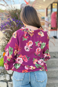 Floral Drawstring Jacket - Plum