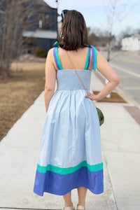 Color Block Tube Midi Dress - Blue