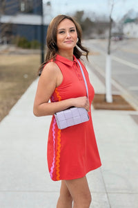 Zigzag Button Shirt Dress - Red
