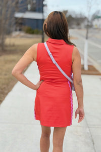 Zigzag Button Shirt Dress - Red