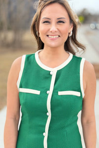 Textured Fabric Button Down Sleeveless Dress