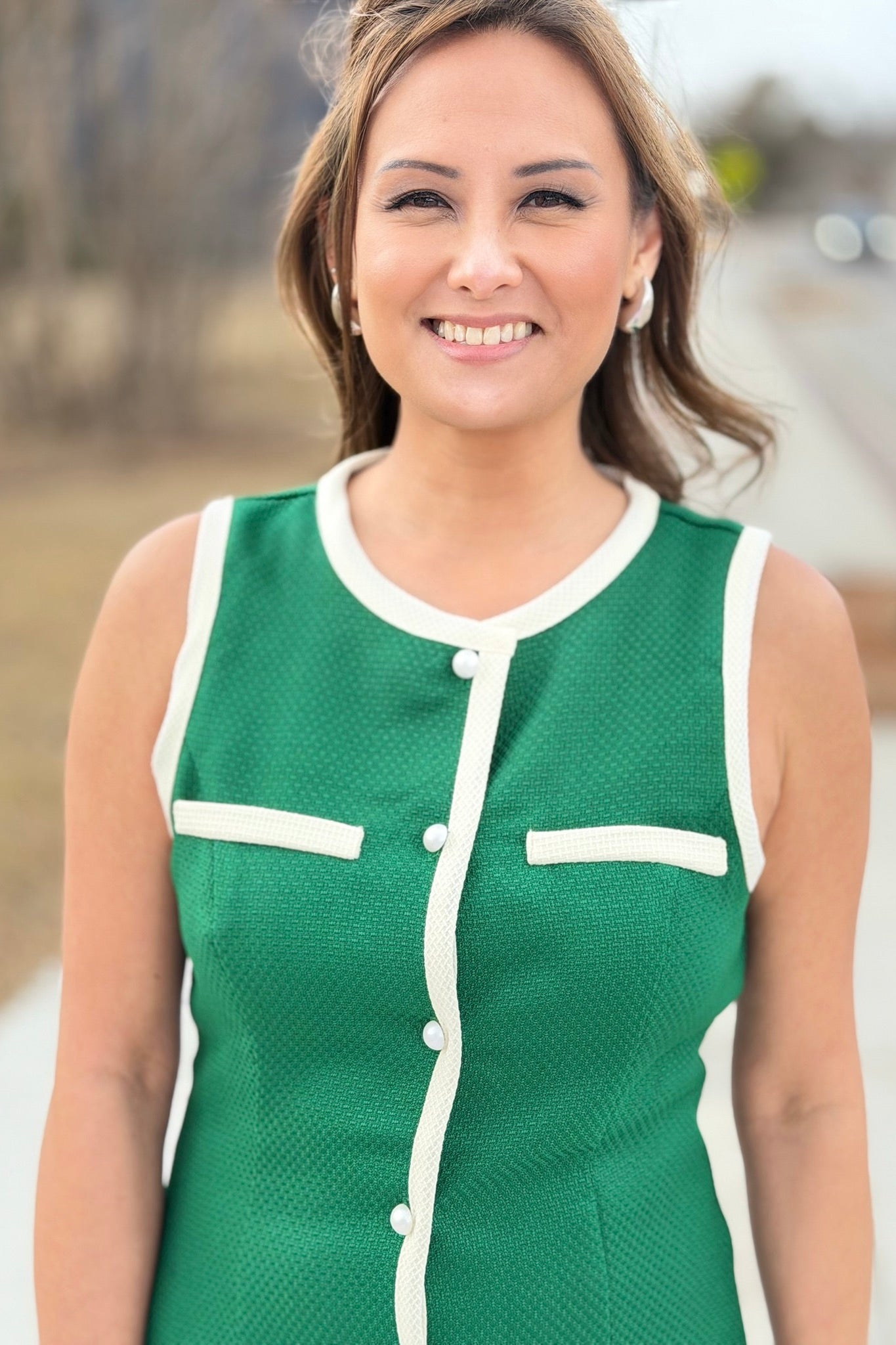 Textured Fabric Button Down Sleeveless Dress