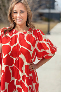 Puff Sleeve Red Flower Dress