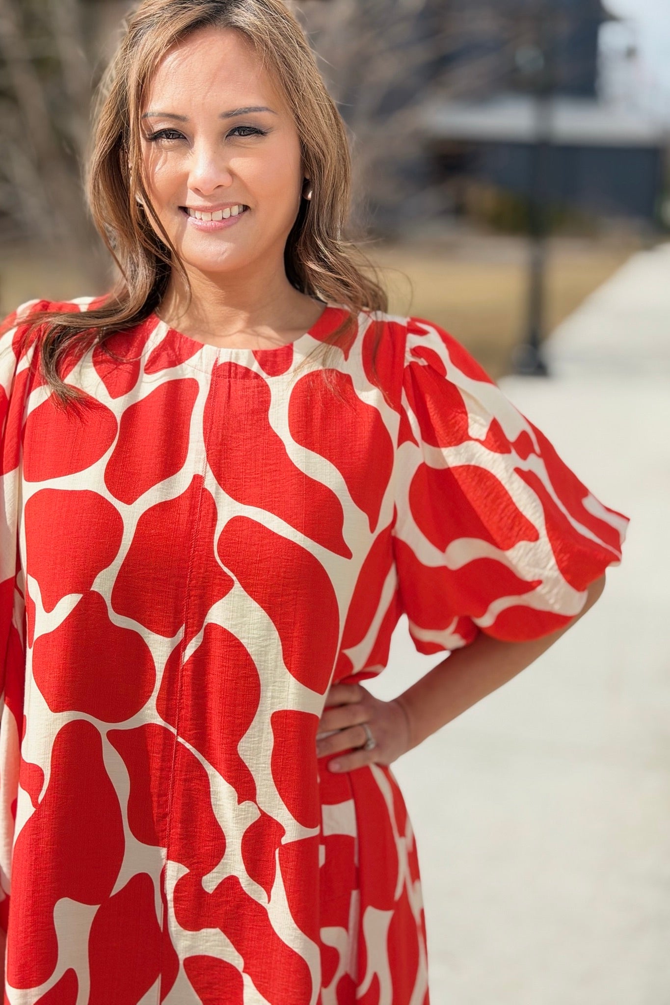 Puff Sleeve Red Flower Dress