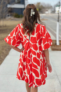 Puff Sleeve Red Flower Dress
