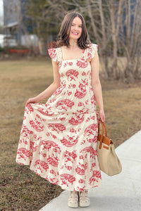 Square Neck Ruffled Sleeve Tiered Dress