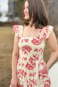 Square Neck Ruffled Sleeve Tiered Dress