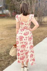 Square Neck Ruffled Sleeve Tiered Dress