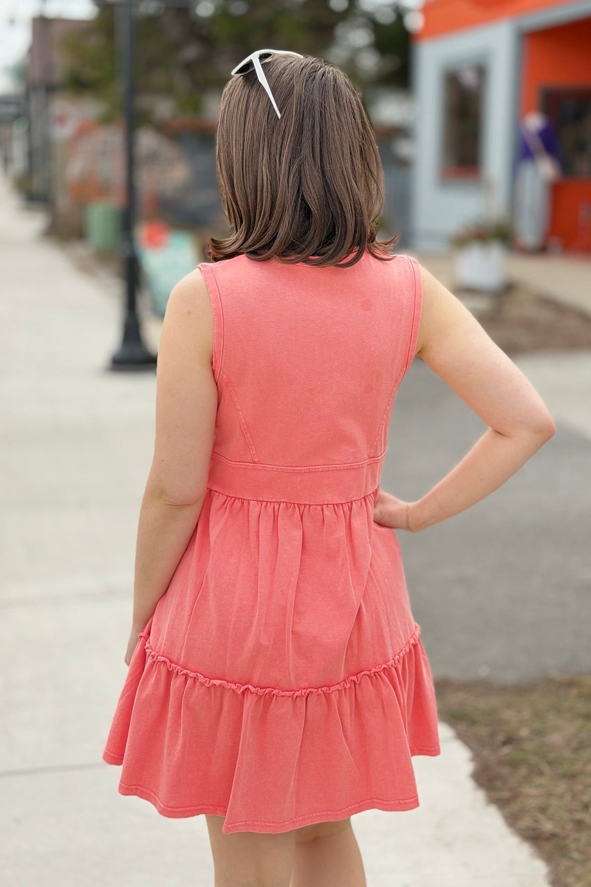 Half Zip Tiered Dress - Coral