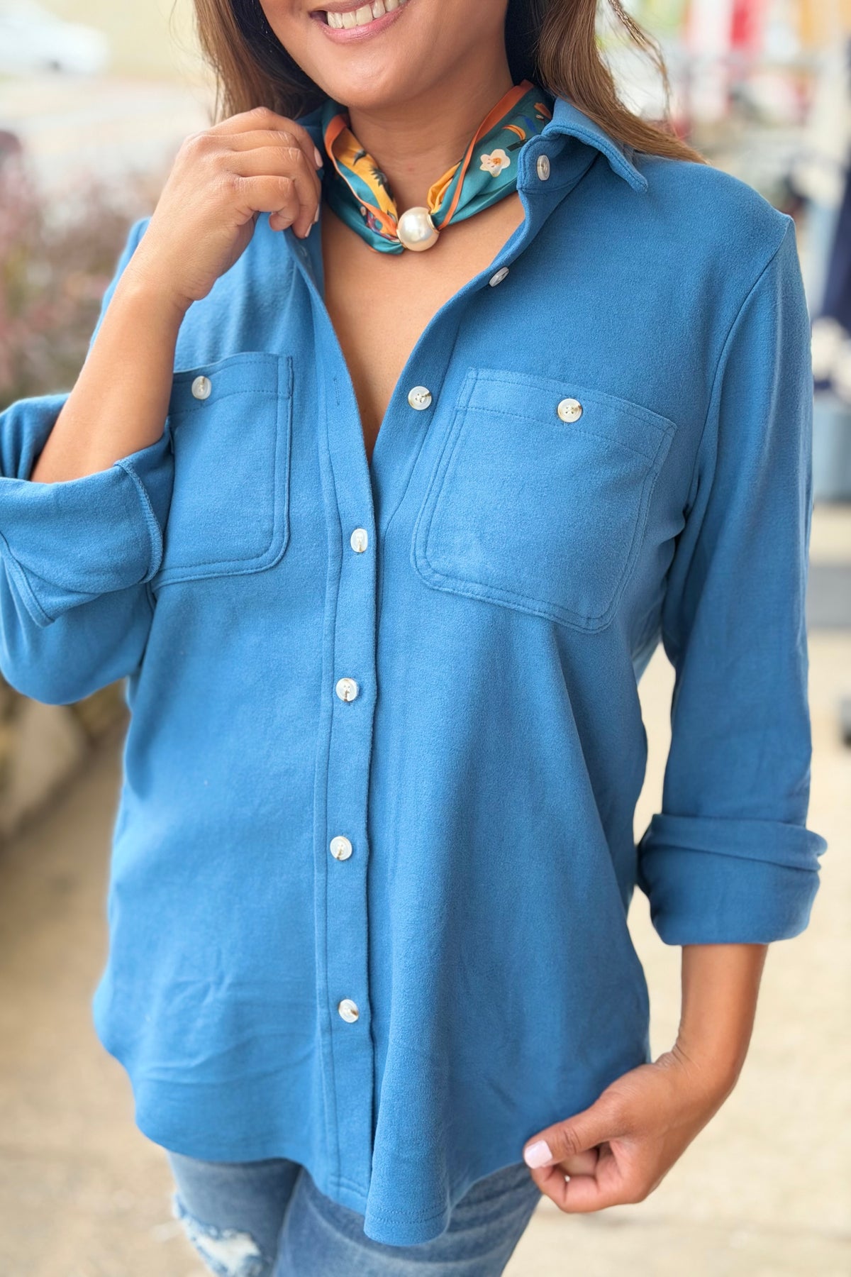 Washed Soft Button Up - Bright Blue