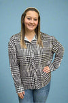 Houndstooth Print Silky Top - Black