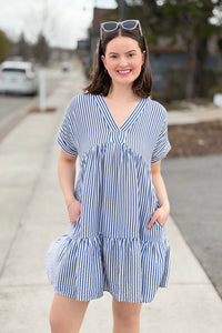 Striped Mini Dress With Pockets