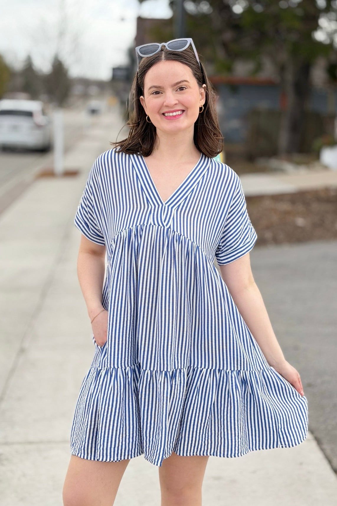 Striped Mini Dress With Pockets